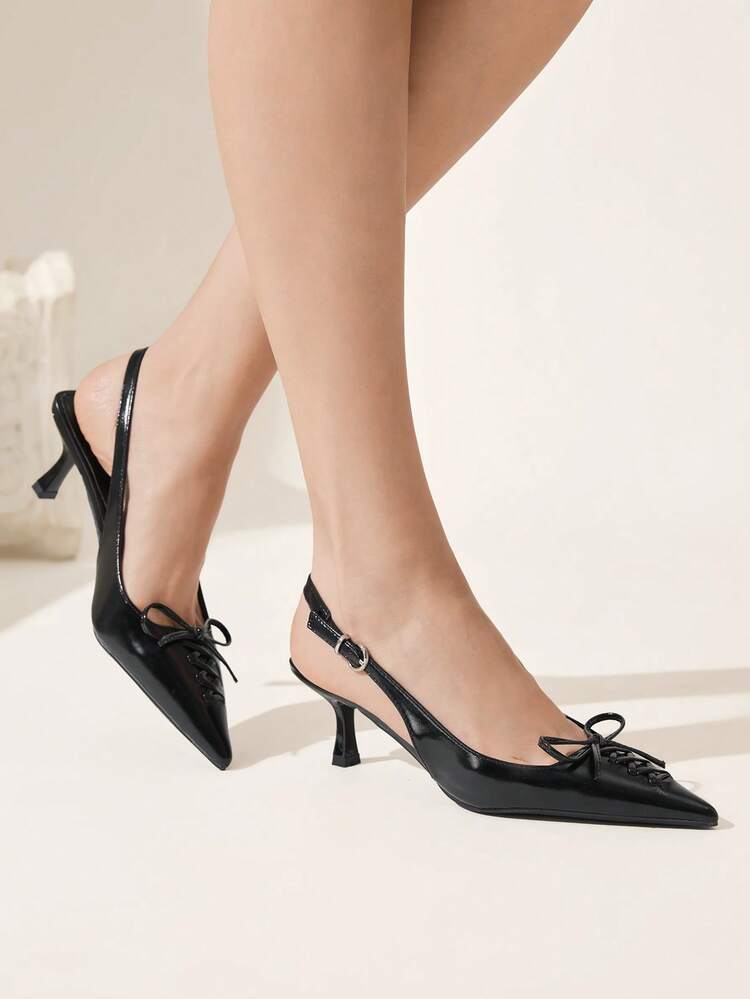 CUCCOO CHICEST Vintage Bowknot Pointed Toe Stiletto Heel Sandals, Elegant Mature Style With French Retro Sophistication, Minimalist Design Suitable For Professional Women, Daily Dates, Commuting With Suits, Dresses, Or Casual Skirts Wedding Shoes Spring Shoes Bride Shoes