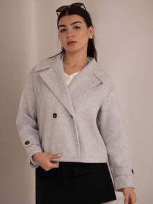 Andrea Bello Cappotto lungo con maniche lunghe, colletto oversize e bottoni decorativi per donna - Grigio Chiaro - Visualizzare 4