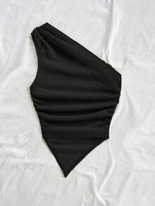 Soleia 新款夏季女士不对称下摆不对称领口扭结针织衫，绿色，优雅女士衬衫，适合海滩、波西米亚风、度假、秋季、节日、情人节、圣诞节等场合，百搭，适合音乐节、通勤等场合。 - 黑色 - 查看 2