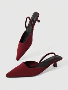 Sleekvia Ladies' Black Commuter Strap Elastic Strap Pointed Toe Thin Heel Kitten And Spring Festival Women's Shoes - Burgundy - View 2