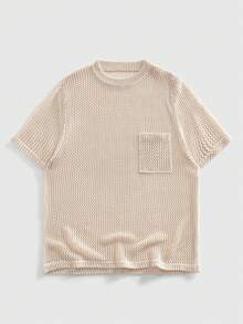 ROMWE MEN T-shirt basique col rond tricoté à manches courtes pour homme - Nude - Voir 1