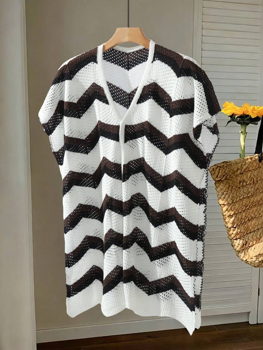 Manfinity RSRT Men's Striped Print V-Neck Button Front Casual Short Sleeve Cardigan - Multicolor - View 1