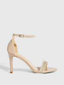 CUCCOO SZL Giày sandal cao gót mũi nhọn đính đá, quai ngang mắt cá chân, màu mơ, thời trang, thanh lịch, gợi cảm, thích hợp cho tiệc tùng, đám cưới, hẹn hò dành cho nữ. - Màu be - Xem 2