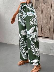 SHEIN Frenchy All-Over Print Knotted Casual Pants - Mint Green - View 5