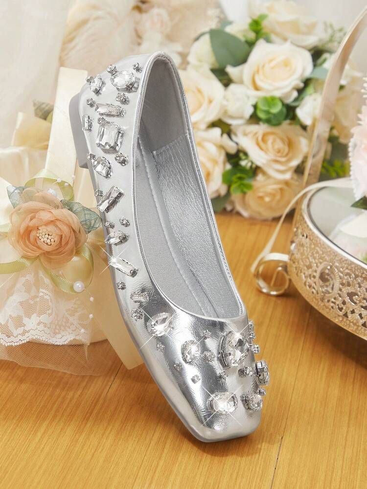 CUCCOO HITCHD Women's Rhinestone Decor Casual Everyday Versatile Fashion Flat Shoes Elegant Shoes Wedding Shoes Summer Shoes Bride Shoes