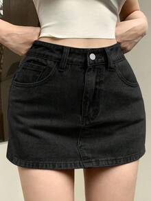DAZY Quần short denim đơn giản, thoải mái dành cho nữ. - màu đen - Xem 4