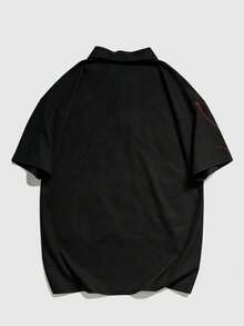 ROMWE MEN 2026春夏男士休闲翻领T恤，时尚短袖Polo衫 - 黑色 - 查看 2