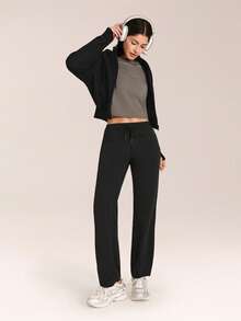 GLOWMODE CloudKnit Move & Glow 弹力柔软轻盈可调节抽绳腰带侧插袋翻边喇叭裤日常休闲街头风 - 黑色 - 查看 6