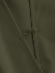 SHEIN PETITE CURVE 大码女式纯色立领褶皱优雅连衣裙 - 軍綠色 - 查看 5