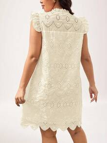 SHEIN LUNE Đầm nữ cỡ lớn màu trắng tay bồng vạt lệch, đầm dự tiệc cưới mùa thu, đầm công sở, đầm thường ngày. - Màu be - Xem 2