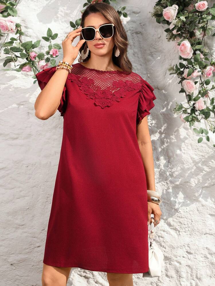 Plus Size Women Patchwork Cap Sleeve Midi Dress/Summer/Vacation/Elegant/Wedding Guest Dress,Red Dresses For Women ,Vacation Outfits Women,Birthday Outfits For Women,Summer Outfit For Women,Spring Clothes Women, Ruffle Dress,Elegant Dresses For Party , Summer Holiday Outfits,Red Dress For Women,Spring Dresses,Work Outfits For Women French Style Dress Red Summer Dress Women Maroon Dresses For Women Wine Red Dress Burgundy Dress For Women Red Casual Dresses For Women Premium Dresses For Women Dress Women Casual Dresses Dresses For Ladies Women's Dresses Lace Insert Dress Wine Red Dress For Women Women's Summer Dresses
