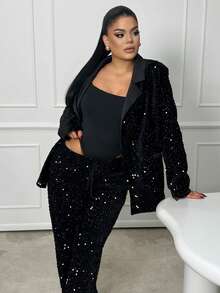 Dayanna Comas Stylish Design Loose Sequin Fabric Patchwork Blazer Jacket  Fall Cloth For Women - Black - View 5
