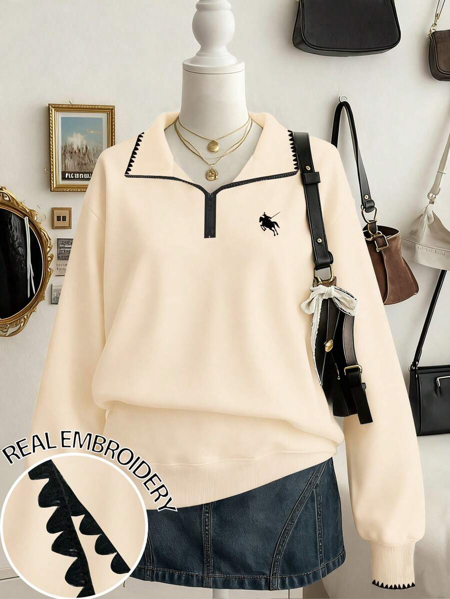 Lalippa Casual Contrast Color Trim Sweatshirt, Autumn - Multicolor - View 1