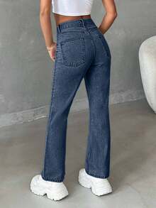 EURMUSE Jeans évasés taille haute et courts pour femmes, couleur unie - Jean bleu - Voir 2