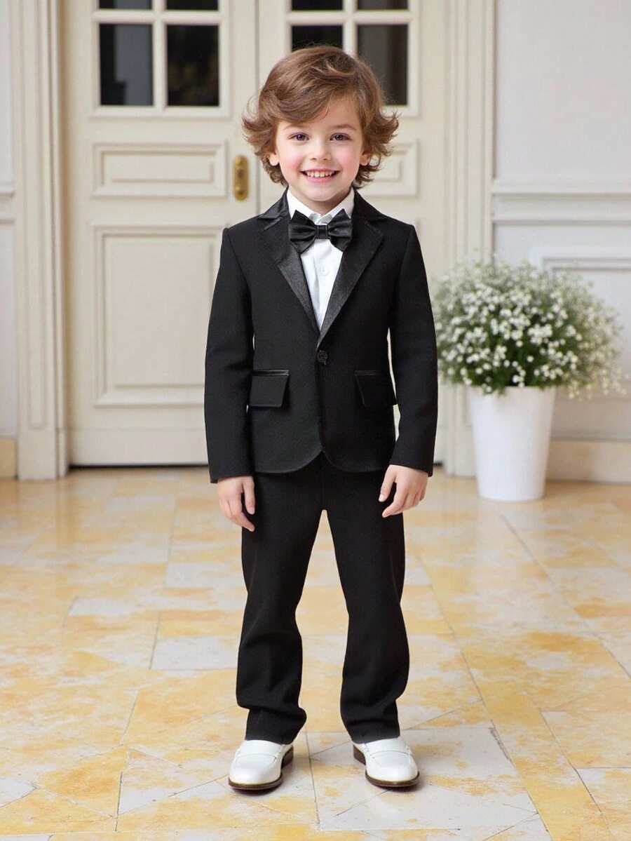 Jungen Formeller schwarzer Anzug mit langer Hose, Herrenoutfit-Set für feierliche Anlässe wie Hochzeit, Klavierrezital, Geburtstagsparty - Schwarz - Übersicht 1
