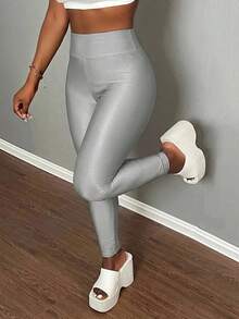 Slaydiva Minimalist Basic Casual Outdoor Halter Backless Mock Neck Zipper Knit Ribbed Women's Jumpsuit - A - Light Grey - View 4