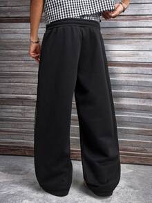 AXEPEAK Celana Jogging Kasual Sehari-hari dengan Tali Serut Longgar dan Motif Patchwork. - Hitam - View 5