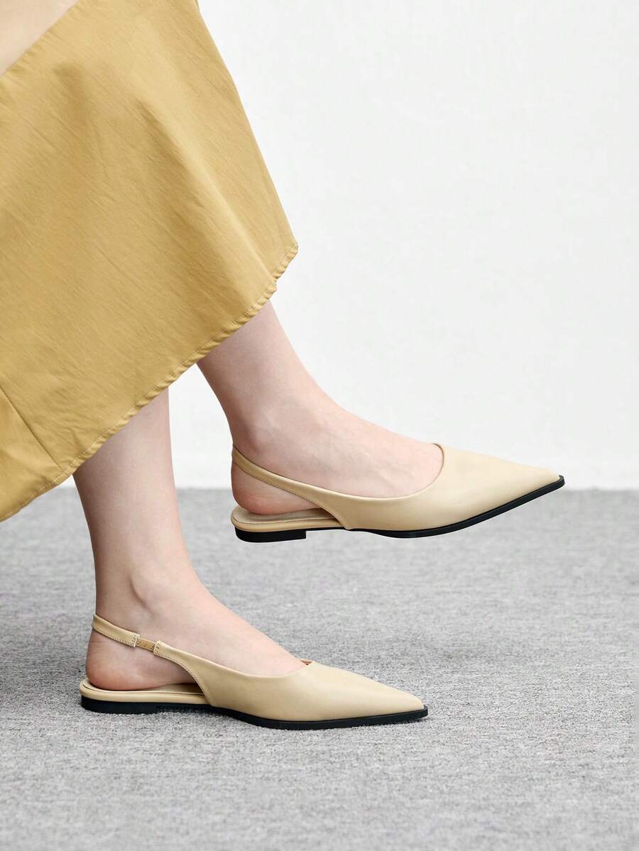 CUCCOO BIZCHIC 女鞋尖头平底简约通勤基础百搭露跟鞋女式露跟平底鞋舒适简约女式平底鞋 - 90號杏 - 查看 1