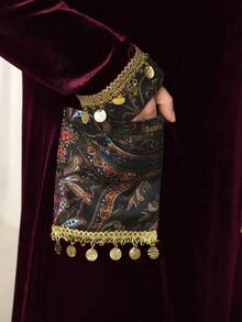 Al Najma Women's Elegant Arabic Style Floral Print Patchwork Long Sleeve Dress - Burgundy - View 7