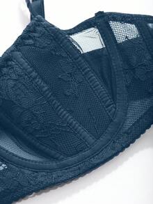 DAZY Adjustable Strap Mesh & Lace Padded Sexy Bra For Women Lingerie For Women - Teal Blue - View 6