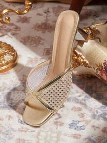 CUCCOO TILAWA Women's Lace Fashion Daily Wear Slip-On High Heel Sandals - Gold - View 6