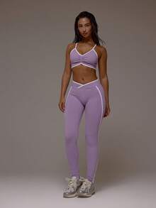 Musera Sport 撞色罗纹无缝运动文胸 Only Active Co-Ord 健身健身房普拉提日常休闲烟晶色夏季 - 淺灰紫 - 查看 5