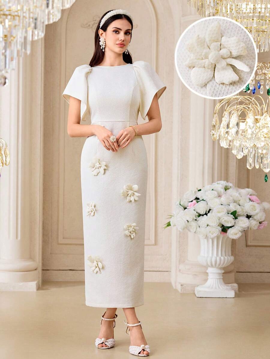Modelyn 女士优雅派对3D立体花卉装饰连衣裙