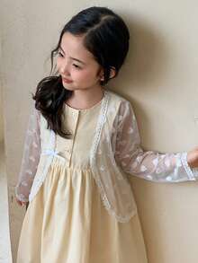 DAZY Young Girl Heart Lace Loose Cute Cardigan - White - View 4