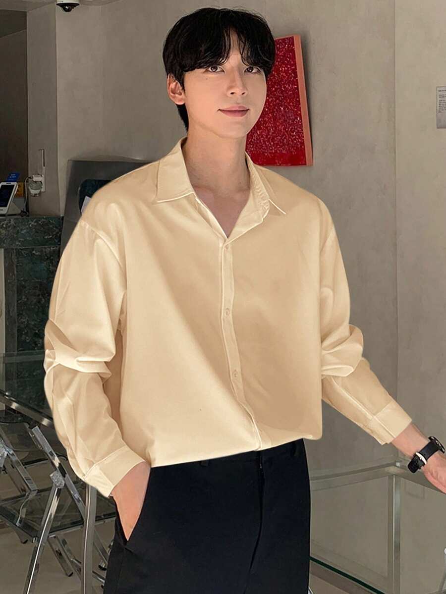 DAZY Men's Casual, Versatile, Solid Color Long Sleeve Shirt, Suitable For Daily, Work, Vacation, Spring/Autumn - Khaki - View 1