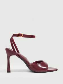 CUCCOO SZL Sandal Hak Tinggi Minimalis Wanita Warna Maroon yang Dapat Diatur, Untuk Pemakaian Sehari-hari Kasual, Sepatu Musim Semi, Liburan Musim Semi, Paskah, Pesta Prom, Natal, Hari Valentine - 7801 merah anggur - View 4