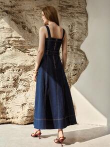 MOTF PREMIUM 系带牛仔连衣裙 - 藍色 - 查看 6