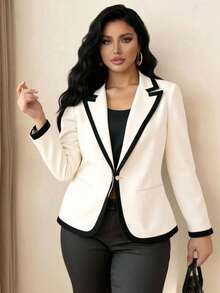 Elenzga Plus Size Colorblock French Style Blazer Jacket For Women, Elegant High-End Luxury Chic Formal Double-Breasted Suit, Autumn Suit Jacket For Women Professional Clothes Women Blazer Women's Suits Women Office Wear - Apricot - View 3