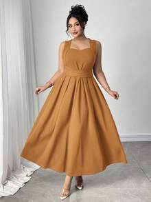 Modelyn Đầm maxi cỡ lớn dệt kim, chất liệu có họa tiết, thắt eo chéo, dáng xòe, thích hợp cho kỳ nghỉ xuân/hè. - màu nâu - Xem 3