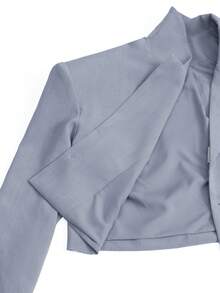 TypaGal 女士纯色单扣宽松长袖薄款西装外套 - 灰色 - 查看 7