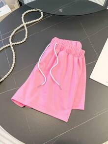 Resyla Ensemble 2 pièces T-shirt et short décontracté unicolore pour femmes - Rose bonbon - Voir 8