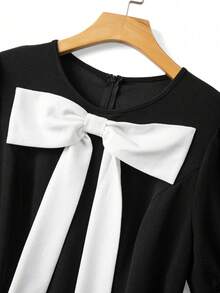 GlowEve CURVE Rochie midi cu guler rotund și decorațiuni cu funde, mărime plus, pentru femei - Negru - Vizualizare 4