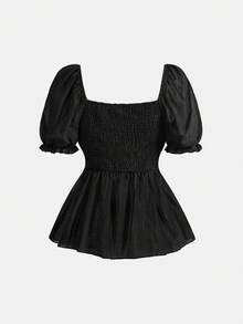 ROMWE Kawaii Women's Cute Vacation Style Textured Fabric Blouse With Bow Decor - Black - View 2