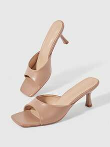Sleekvia Women's Fashion Versatile Daily Wear Open Toe High Heel Mules Valentine's Day Summer - Khaki - View 4