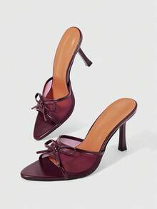 Sleekvia Giày sandal cao gót mũi nhọn đính nơ đính đá thời trang mới, đa năng, thích hợp cho mùa Giáng sinh. - Lưới màu đỏ rượu vang - Xem 2