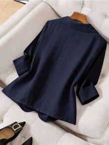 Elenzga Fashionable Casual Retro Elegant Minimalist Commuter Blue Short Sleeve Thin Blazer - Blue - View 2