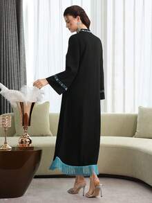 Layrah Comfortable Handmade Rhinestone Beaded Tassel Contrast Color Robe Robe - Black - View 8