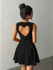 Aloruh Romantic Date Night Valentine's Day Red Generous Collar Backless Sleeveless Bodycon Puff Mini Dress For Women,Summer Dresses For Women - Black - View 4