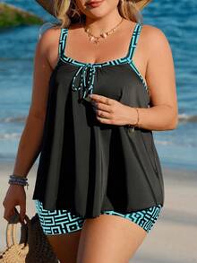 Swim Lushoire 2026 Summer Beach Vacation Modest Plus Size Tankini Swimwear - Multicolor - View 8