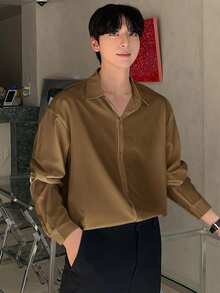 DAZY Men's Casual, Versatile, Solid Color Long Sleeve Shirt, Suitable For Work, Commute, Daily Wear, Spring/Autumn - Brown - View 3
