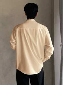 DAZY Men's Casual, Versatile, Solid Color Long Sleeve Shirt, Suitable For Daily, Work, Vacation, Spring/Autumn - Khaki - View 2