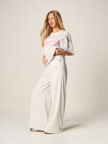 Missguided x Playboy 阔腿印花慢跑裤，抽绳腰带，粉色兔子图案，宽松版型，休闲运动裤，家居服 - 淺灰色 - 查看 4