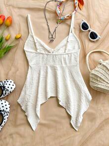 INAWLY Women's Casual Asymmetric Hem Front Tie Camisole Tank Top, Apricot Color - Beige - View 2