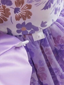 SHEIN Glamorique Kids Glamorique 青少女派對 & 花童婚禮禮服，短袖 V 背蝴蝶結花卉甜美優雅蓬蓬公主長裙 復活節 - 淡紫色 - 查看 8