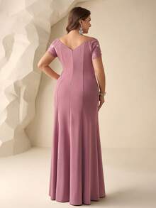 Coutiva Plus Size Elegant Dusty Pink Rhinestone High Slit Ruffle Hem Mother Of The Bride Dress,Summer Bridesmaid Gown,Formal Wedding Evening Gowns For Ladies - Mauve Purple - View 2