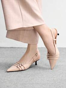 CUCCOO BIZCHIC Giày cao gót mũi nhọn, gót mỏng, kín mũi, thoáng khí, quai sau, kiểu dáng slip-on dành cho nữ. - Màu be - Xem 4